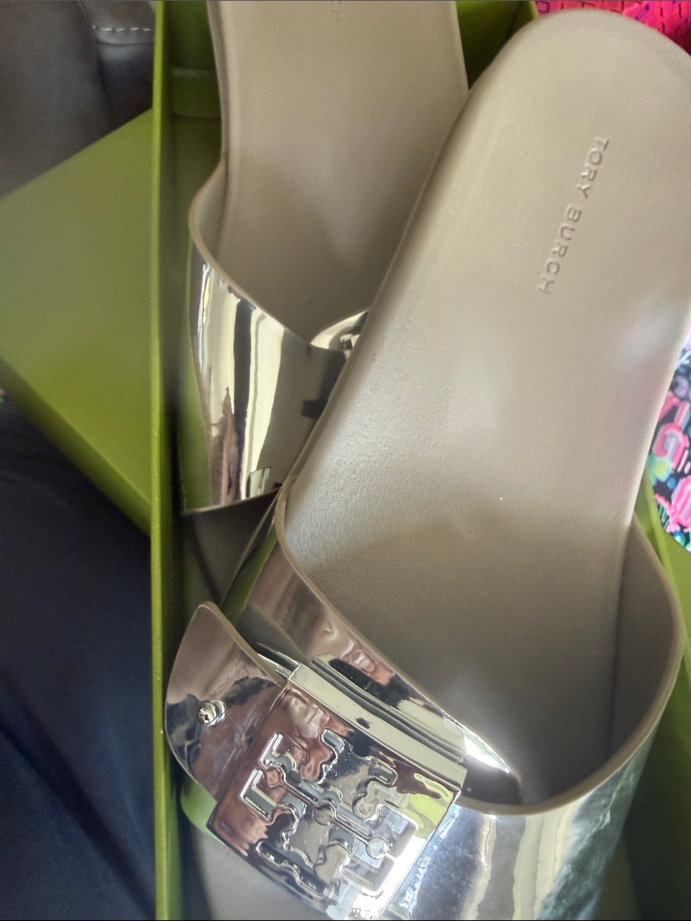 Tory Burch Metallic Gold Logo Slide Mules